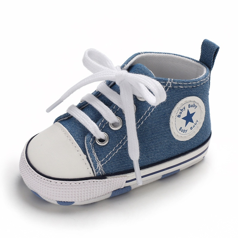 First Walker Canvas shoes crib Baby High Top Ankle shoes Boy Blue